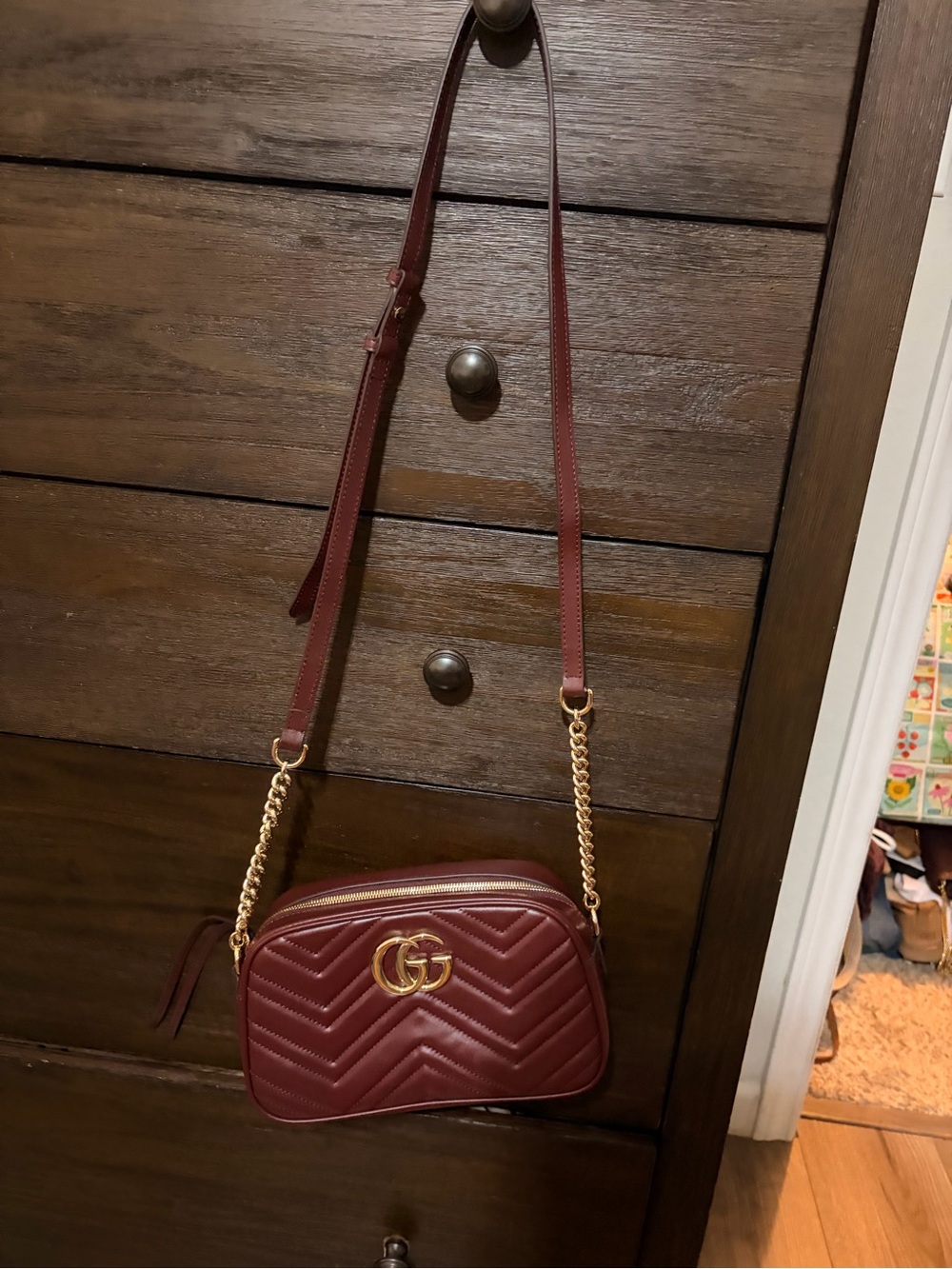 Gucci Burgundy Quilted Leather Crossbody with Gold Hardware